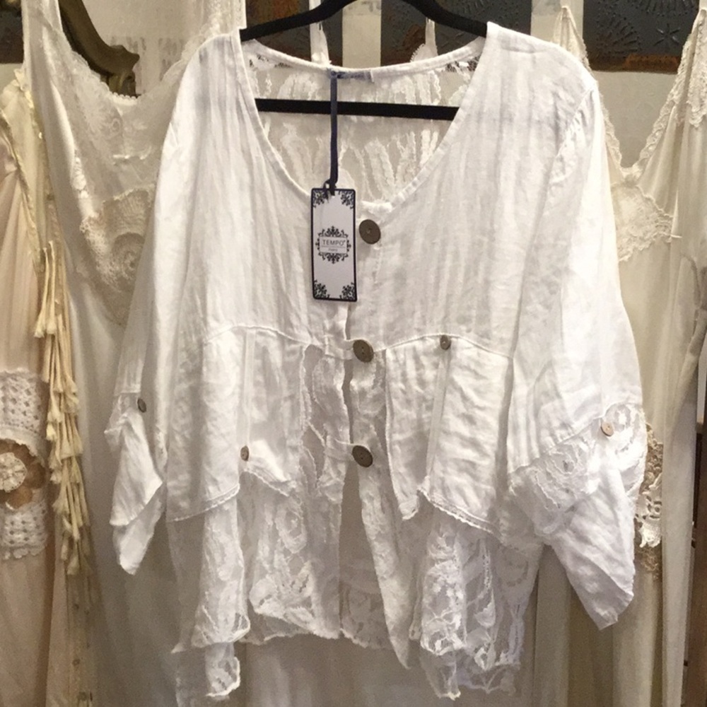 LINEN WHITE JACKET TOP SIZE XL